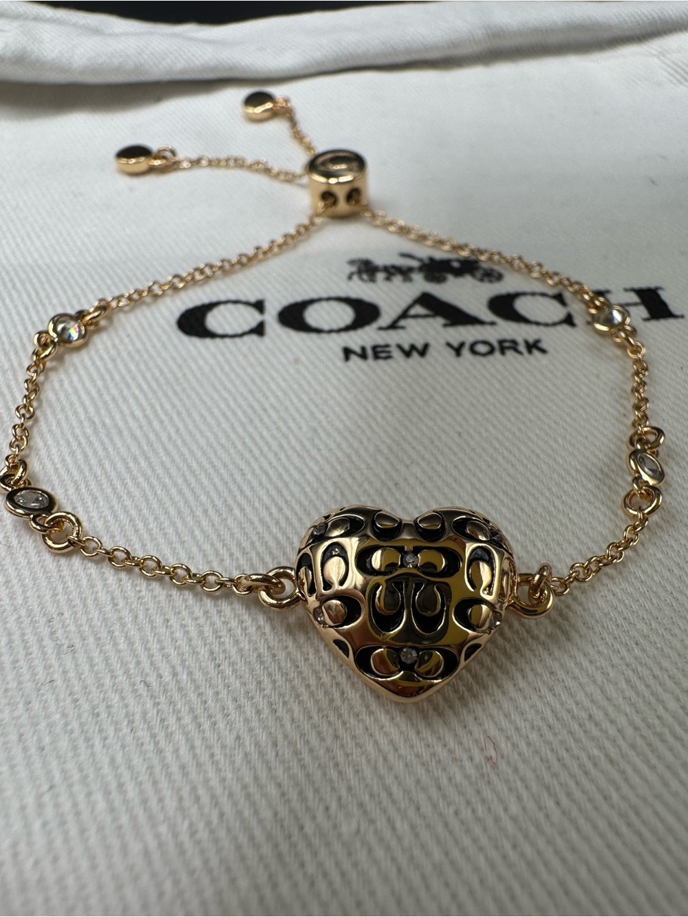 Coach Gold Heart Link Slider Bracelet